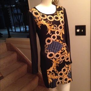 Nikki Minaj Black gold chain long sleeve dress S